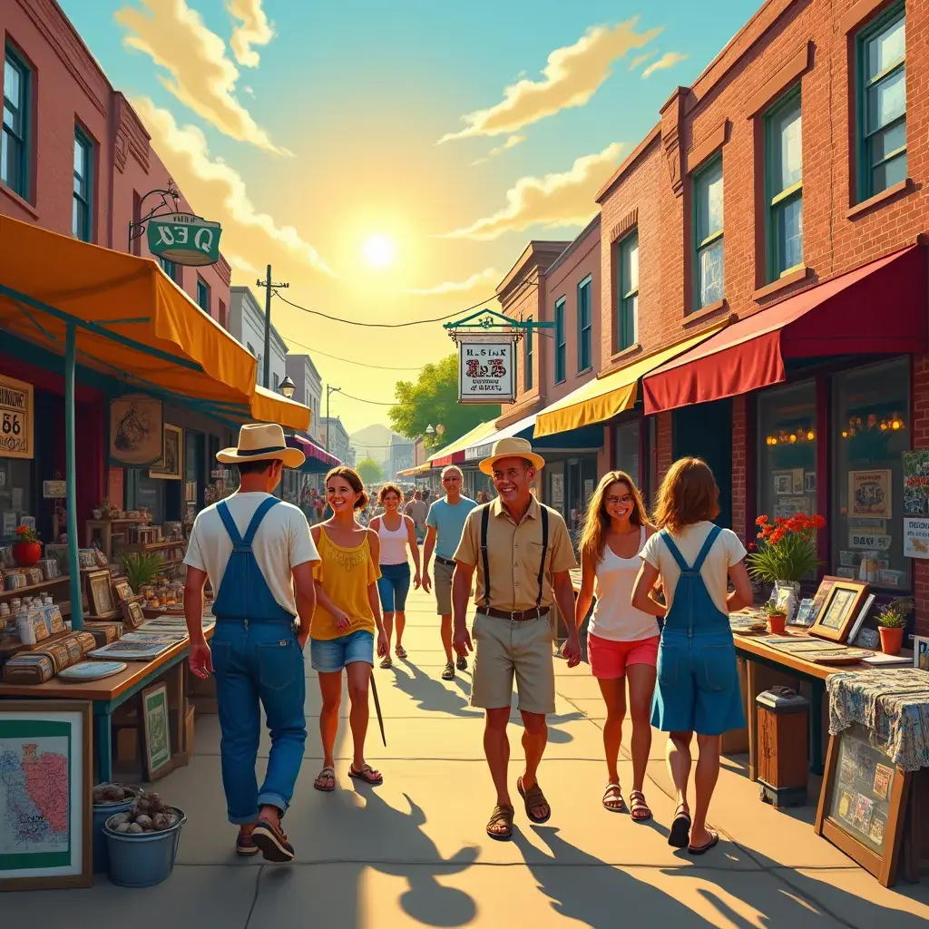 Классический американский дорожный знак, указывающий на начало маршрута 66 с яркими цветами и винтажным дизайном.