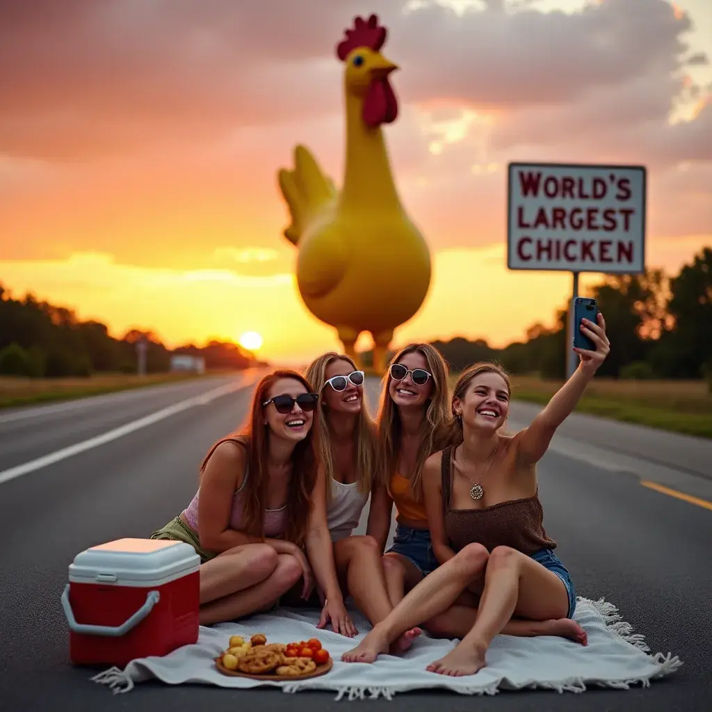 Классический американский дорожный ресторан с неоновыми вывесками вдоль маршрута 66.