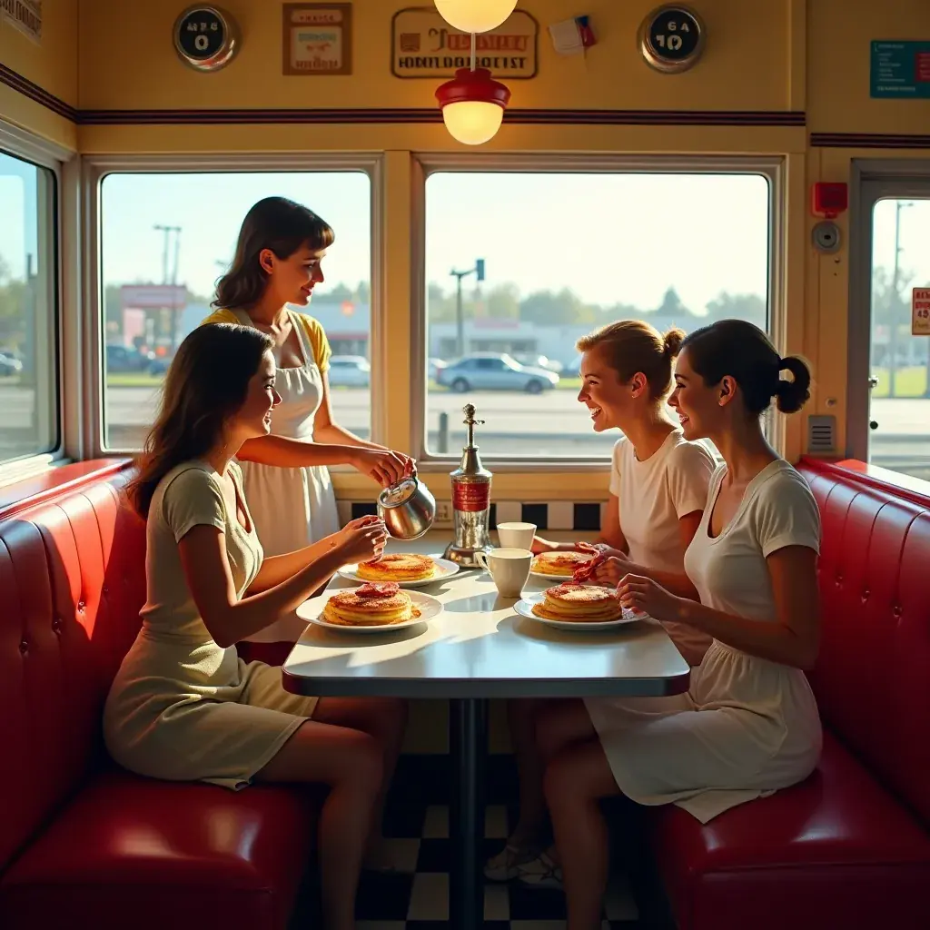 Уютный уголок ретро-ресторана с красными кожаными диванами